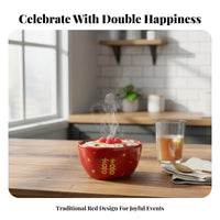Chinese Red Double Happiness Ceramic Bowls & Plates Set, Wedding, Housewarming, Festive Tableware