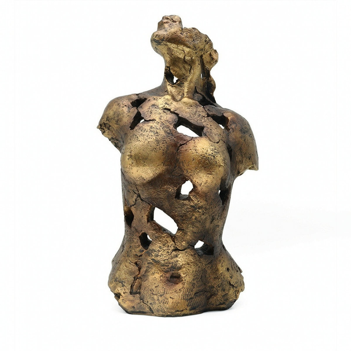 Tabletop Statue Bronze-Gold Resin Sculpture with Stable Base Modern Art