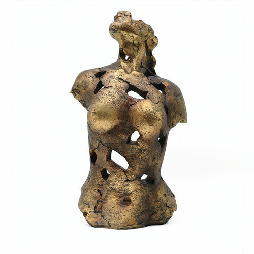 Tabletop Statue Bronze-Gold Resin Sculpture with Stable Base Modern Art