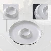 Divided Serving Plate with Center Dipping Cup White for Entertaining