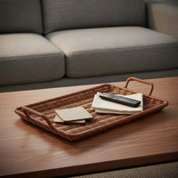Double-Handle Wicker Tray Decorative Woven Tray Basket Long-Lasting