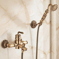 All-Copper Carved European Retro Shower Set with Handheld Spray