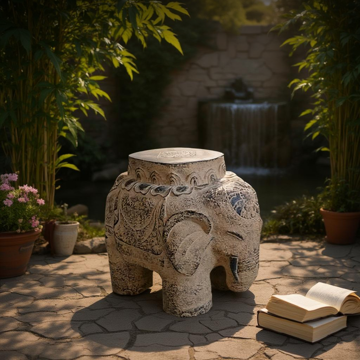 Stone-Look Resin Patio Stool Set, Waterproof, Garden Decor