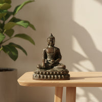 Buddha Statue with Oval Base Golden Meditating Buddha Figurine Indoor for Altar