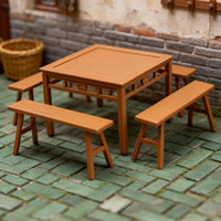 Miniature Long Bench Model Highly Detailed Miniature Table and Bench Set Pre-Assembled 1:18 Scale Doll Furniture for Hobbyists