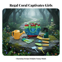 10 Pieces Kids Gardening Tool Set Child-Sized Kids' Gardening Tools Metal Heads Mini and Rake Set for Girls, Young Children, Outdoor, Sandbox