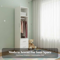 Minimalist Design Single-Door Closet Space-Saving Narrow Armoire with Drawer Compact Design Wardrobe Multi-Compartment for Children, Apartment Dwellers, Homeowners, Bedroom, Small Areas, Dorm Room, Home Office