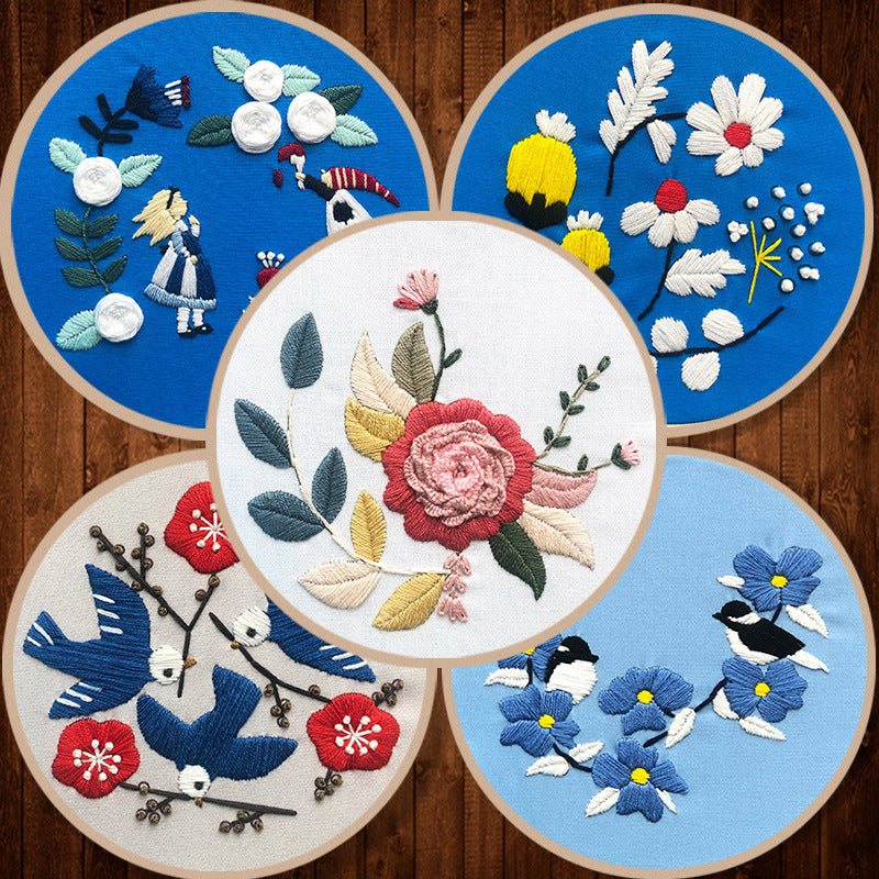 DIY Ribbon Embroidery Kit for Beginners - European Style Floral Patterns with Hoop
