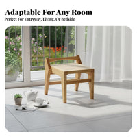 Woven Top Wooden Stool Mortise and Tenon Joinery Indoor Furnishing dense Wood Frame Multi-Purpose for Design aficionados