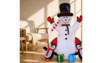 Eye-Catching Inflatable Snowman with Penguins Stable Snowman with Top Hat Giant Yard Decoration Reusable for Lawn