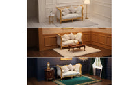 Dollhouse Sofa with Gold Frame Upholstered Miniature Settee with Ornate Frame Textured Dollhouse Sofa for Collectors, Hobbyists