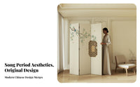 New Chinese Design 4-Panel Folding Partition Foldable Design Privacy Screen Movable Room Furnishing Unrestrictedstanding for Interior Designers, Homeowners, Apartment Dwellers, Bedroom, Balcony