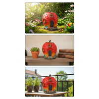 Strawberry House Planter Whimsical Fairy Garden Cottage Stone-Look