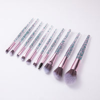 10-Piece Crystal Makeup Brush Set with Portable Bag - Eyeshadow, Blush, Powder Brushes