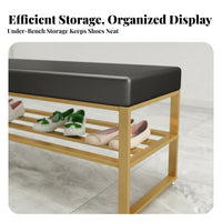Rectangular Shoe-Changing Bench Sturdy Metal Frame Padded Changing Stool Easy Assembly Storage Compartments for Entryway, Closet
