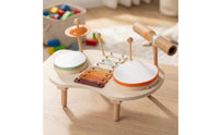 Music Table with Mallets Natural Wood Musical Instrument Set Wooden Activity Table Safe Toy Drum Set Screen-Free for Toddlers