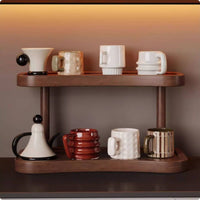 Double Layer Cup Stand Sturdy Double Layer Coffee Holder Wooden for Office, Desk