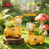 Cartoon Cute Deer Resin Succulent Flower Pot for Balcony Garden Office Desk