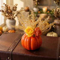 Fall Artificial Pumpkin Centerpiece Harvest Pumpkin with Flowers Autumnal Tabletop Decor Seasonal for Thanksgiving