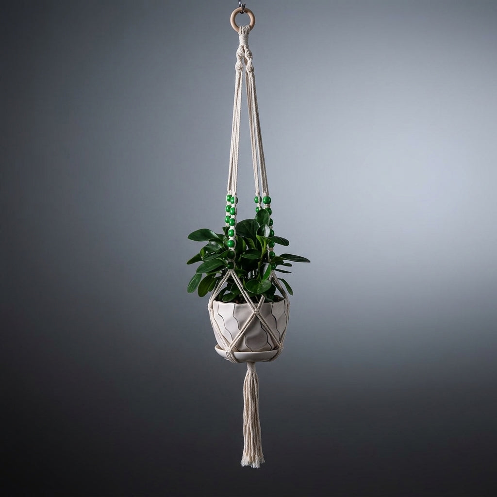 Hanging Basket for Home Decor and Indoor Plants, Handmade Woven Cotton Plant Hanger Indoor for Garden Decor, Boho Hanging Pot Style, No Beads