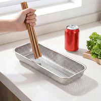 Stainless Steel Chopsticks Holder, 2 Compartment Perforated Chopsticks Basket, Dense Hole Kitchen Organizer, Freestanding or Hanging Rack Tool