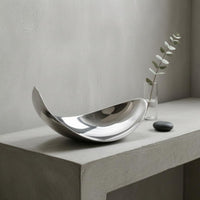 Mirror-Finish Tray Silver Curved-Moon Tray Decorative Curved-Moon Dish