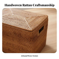 Rectangular Woven Basket with Lid Pastoral design for Coffee Table, Living Room