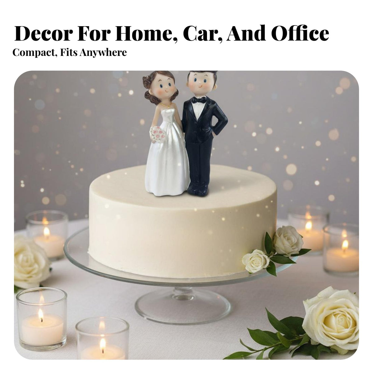 Bride and Groom Cake Topper European Design Cartoon Wedding Couple Doll Romantic Design Bride and Groom Statue for Anniversary, Desktop, Car Dashboard