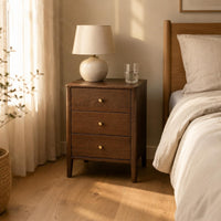 Nordic Nightstand Rectangular Wood End Table Round Pulls Room Furniture