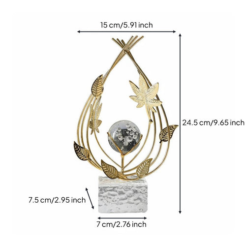 Gold Foliage Crystal Ball Ornament Minimalist Crystal Ball Table Ornament Handmade Metal Leaf for TV Cabinet