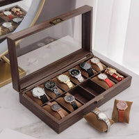 Retro Wood Grain Watch Storage Box with Lid, Multi-Size Display Case