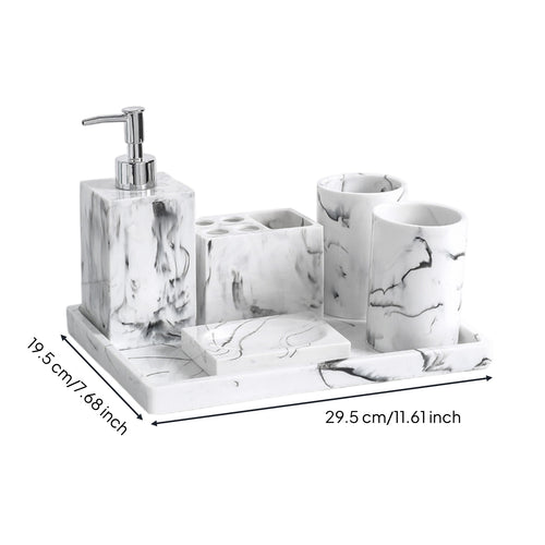 6 Pieces Marble Bathroom Set Polyresin 6 Piece Bathroom Set for Showroom