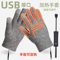 usb充电加热手套外卖骑手指可触屏五指插电发热电动车防寒保暖男
