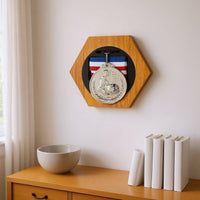Hexagonal Medal Display Rack Layered Construction Wall Decor Polished Grain