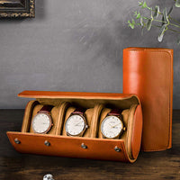 Leather Watch Storage Box for 1, 2, or 3 Watches, Travel Case