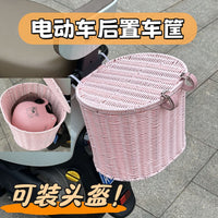 电动车后置车筐大号带盖头盔收纳车后尾挂篮储物前置放书包东西.