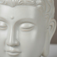 Buddha Head Sculpture Ceramic Buddha Head Statue Gray-White for Bookcase