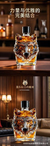 跨境专供高硼硅玻璃酒瓶工艺狼头动物威士忌白酒手工洋酒玻璃瓶