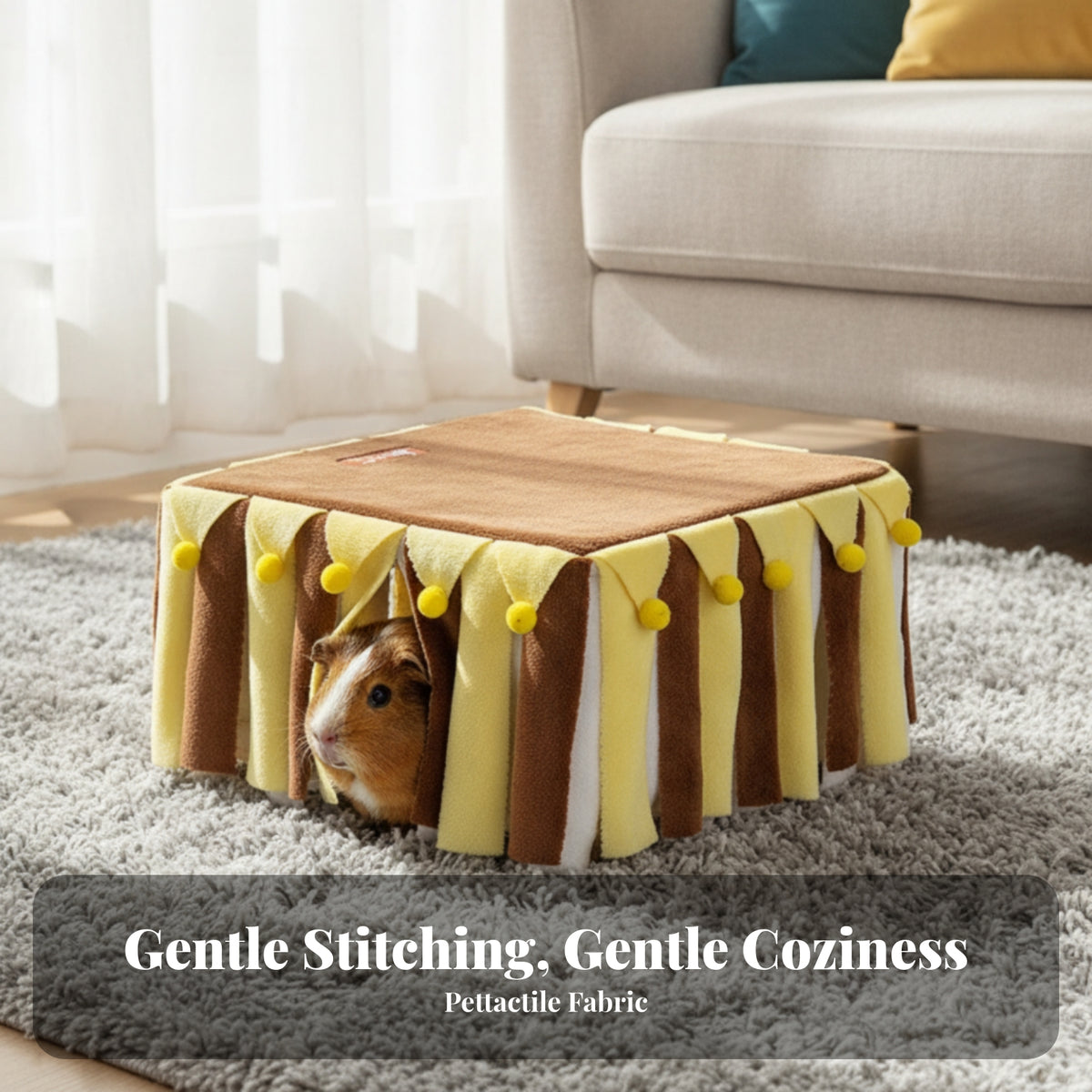 Guinea Pig with Wooden Frame | Decorative Fringe Trim, Soft textile Cover, for Cage