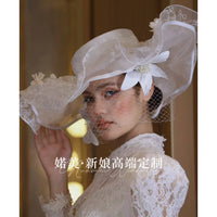 French Vintage Bridal Hat with Floral Details for Wedding Photography