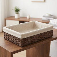 Japanese Storage Basket, Braided Laundry Basket Made of Plant Fiber, Laundry Hamper with Fabric Insert, Stackable for Bedroom