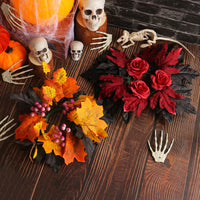Halloween Candle Wreath with Maple Leaves and Roses for Table Decor
