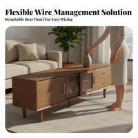 Integrated Storage Woven-Front media Unit centurycentury-century-modern modern design Modern Design TV Stand Sliding Doors Media Console for Homeowners, Families, Renters, Living Room, Bedroom, Office
