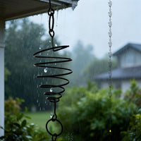 Double Ring Reinforced Rotating Spring Rain Chain, Metal Outdoor Eaves Decoration and Downspout Wind Chime