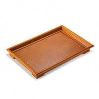 Serving Tray with Woven Central Panel Portable Bamboo Serving Tray Versatile for Tabletop Display