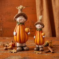 3 Pieces Pumpkin Scarecrow Figurine Hand-Painted Ceramic Pumpkin Figure Whimsical Scarecrow Statue with Hat for Tabletop, Shelf, Entryway