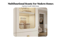 Fluted Glass Partition Cabinet Large Capacity Storage Multi-Functional Beverage and Footwear Storage Unit Easy to Clean Cream Design Entryway