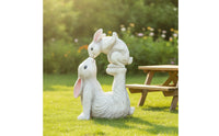 Kissing Rabbits Garden Sculpture Outdoor Bunny Statue Textured for Nursery