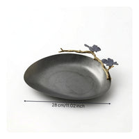 Tray with Branch Ornament Brushed Stainless Steel Tray Shallow Platter for Living Room