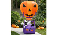 Outdoor Jack-O'-Lantern Balloon with Basket Lighted Pumpkin Inflatable with Ghost Illuminated Inflatable Hot Air Balloon Inflate for Homeowners, Party Hosts, Yard, Garden